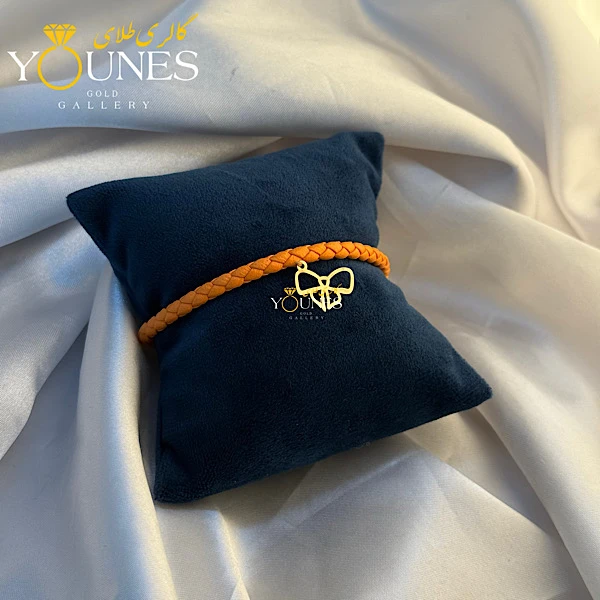 دستبند چرم پاپیون طلا